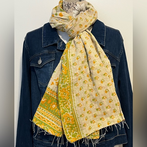 KANTHA SCARF REVERSIBLE TWO SIDED SARI HEAD WRAP DECOR LINEN SARONG - Picture 4 of 10